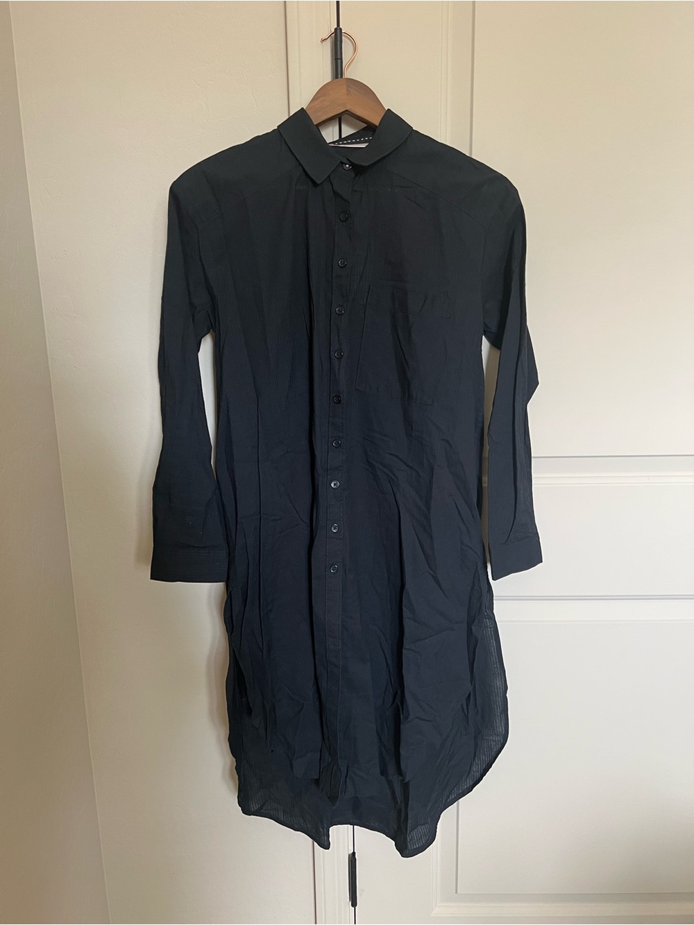 Anthropologie Black Longline Button-Down Shirt Dress